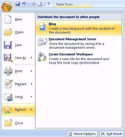 Uploading to a Blogger Bloggers can now use Word to write and upload their content. Supported blogging sites include Windows Live Spaces, Share Point, and Blogger.