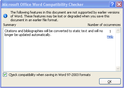 Running the Compatibility Checker There are many new features in Word 2007 which are not compatible with earlier versions of Word.