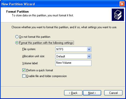 4. Select the partition type you wish to create by clicking on Primary or Extended, as appropriate. When you have made your selection, click Next to continue. 5.