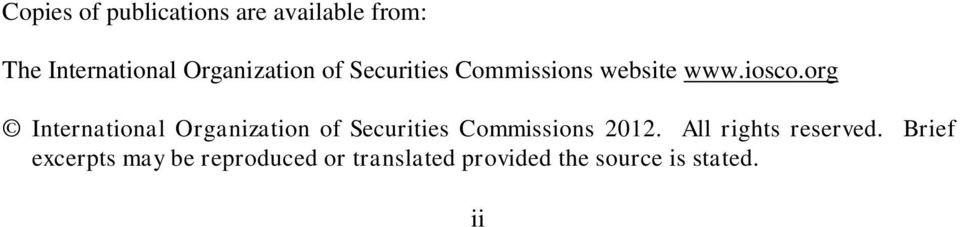 org International Organization of Securities Commissions 2012.