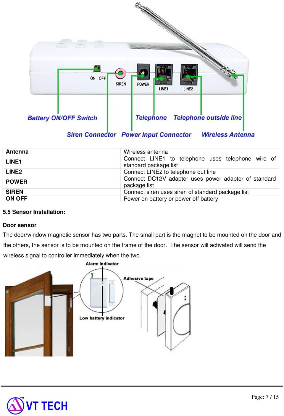 5.5 Sensor Installation: Door sensor The door/window magnetic sensor has two parts.
