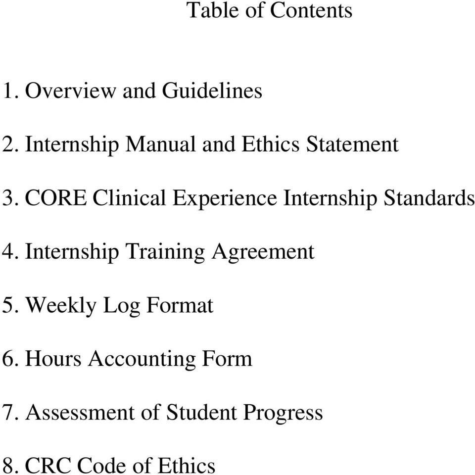 CORE Clinical Experience Internship Standards 4.