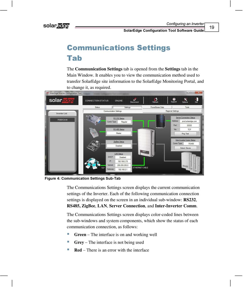 Figure 4: Communication Settings Sub-Tab The Communications Settings screen displays the current communication settings of the Inverter.
