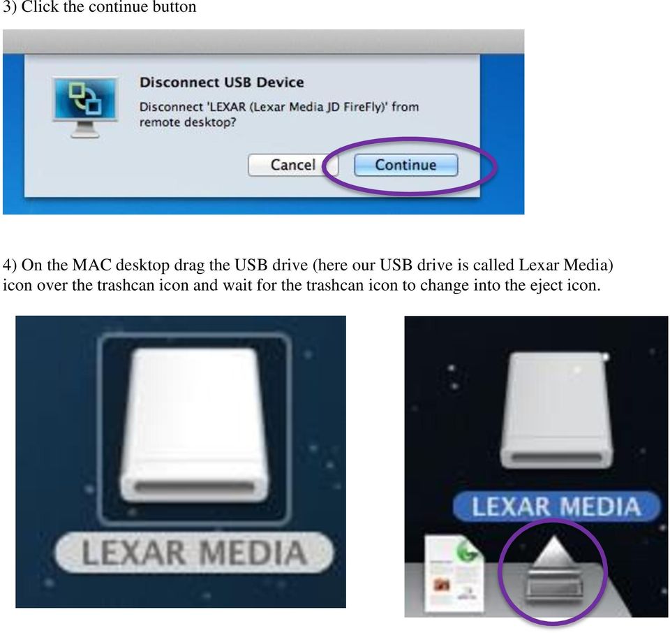 Lexar Media) icon over the trashcan icon and wait
