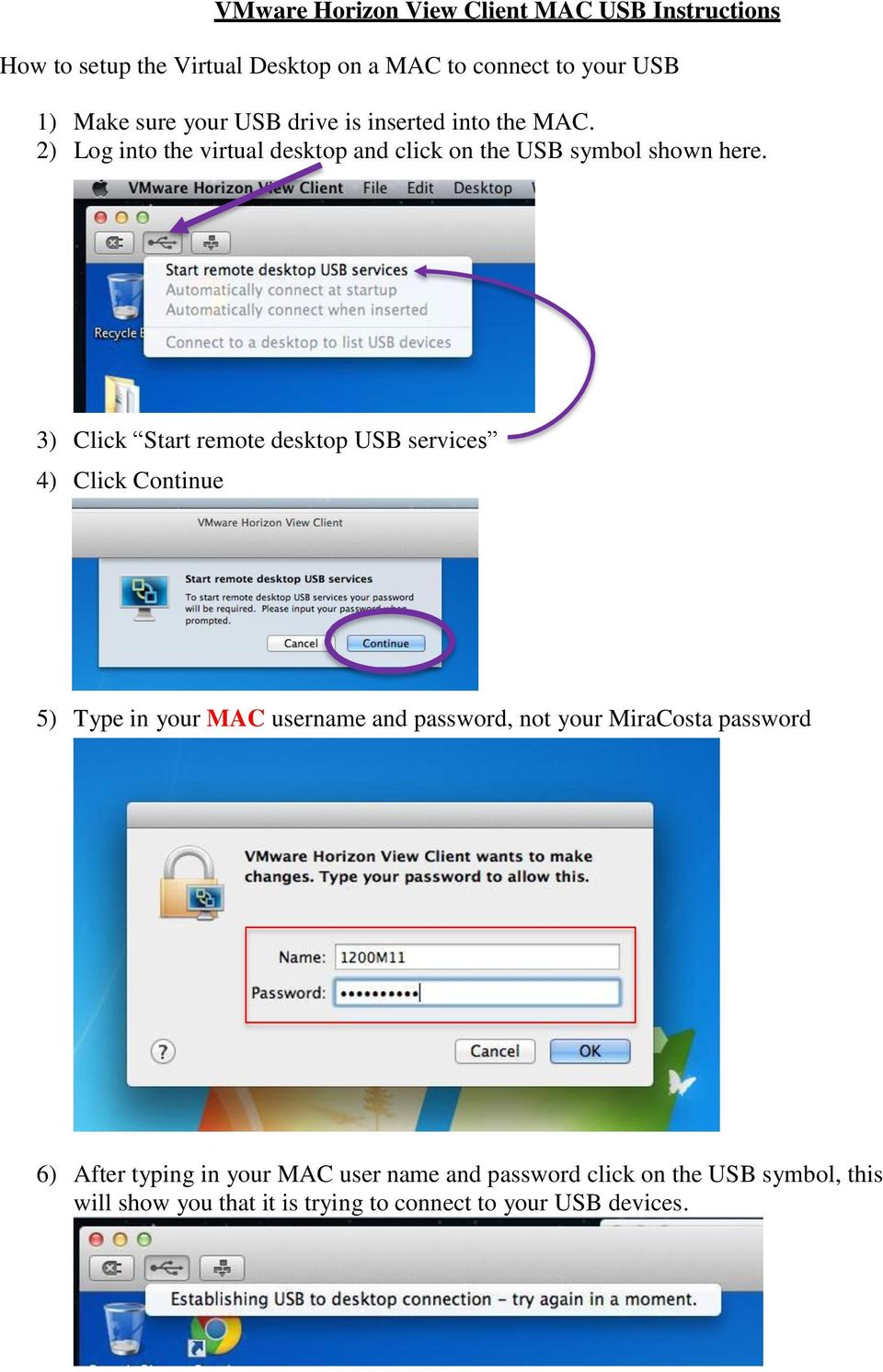 3) Click Start remote desktop USB services 4) Click Continue 5) Type in your MAC username and password, not your MiraCosta