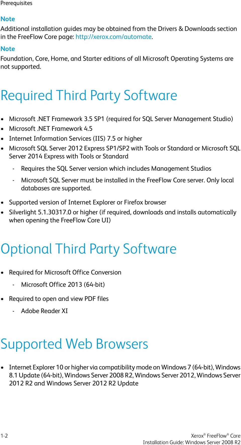 5 SP1 (required for SQL Server Management Studio) Microsoft.NET Framework 4.5 Internet Information Services (IIS) 7.