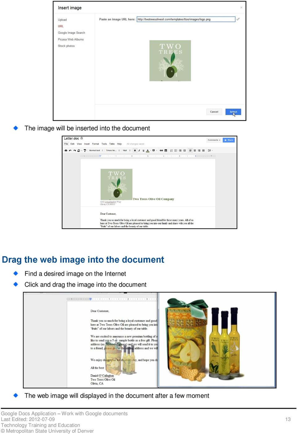 Click and drag the image into the document The web image will