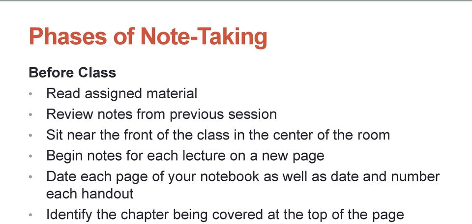 notes for each lecture on a new page Date each page of your notebook as well as
