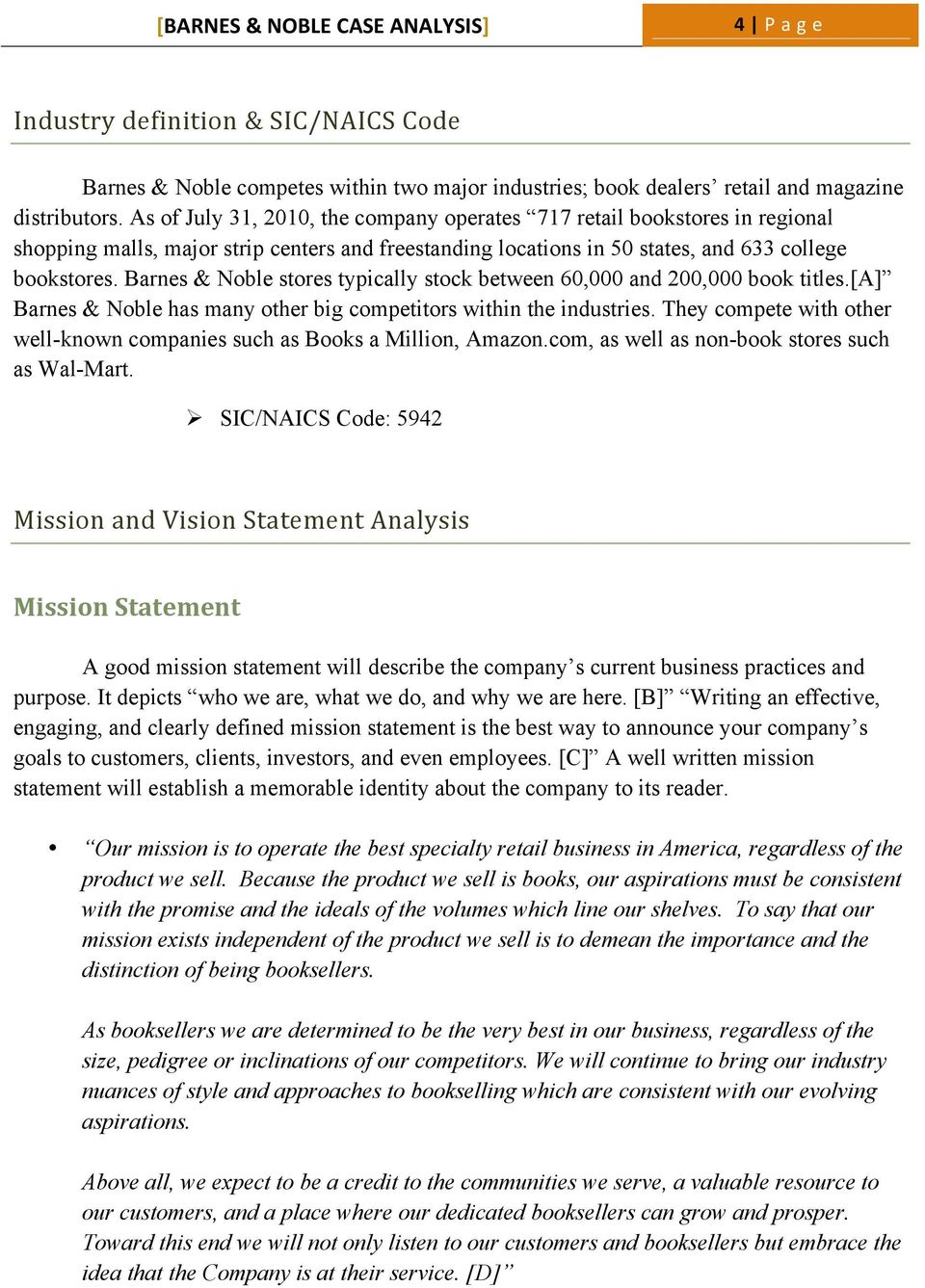 barnes and noble mission and vision statement