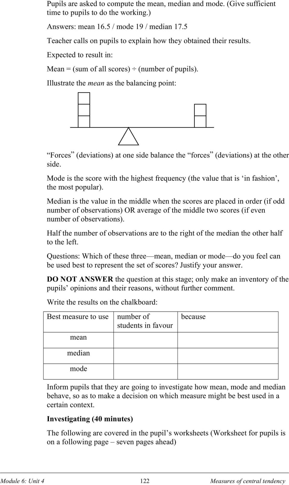 Lesson outline 22: Mean, median, mode - PDF Free Download In Measures Of Central Tendency Worksheet