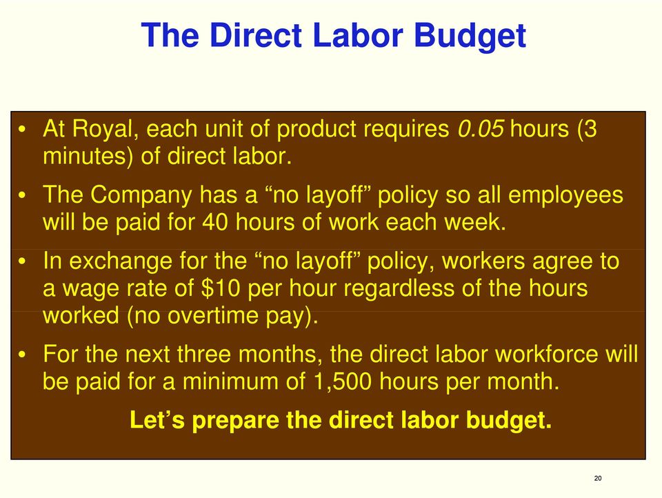 In exchange for the no layoff policy, workers agree to a wage rate of $10 per hour regardless of the hours worked (no