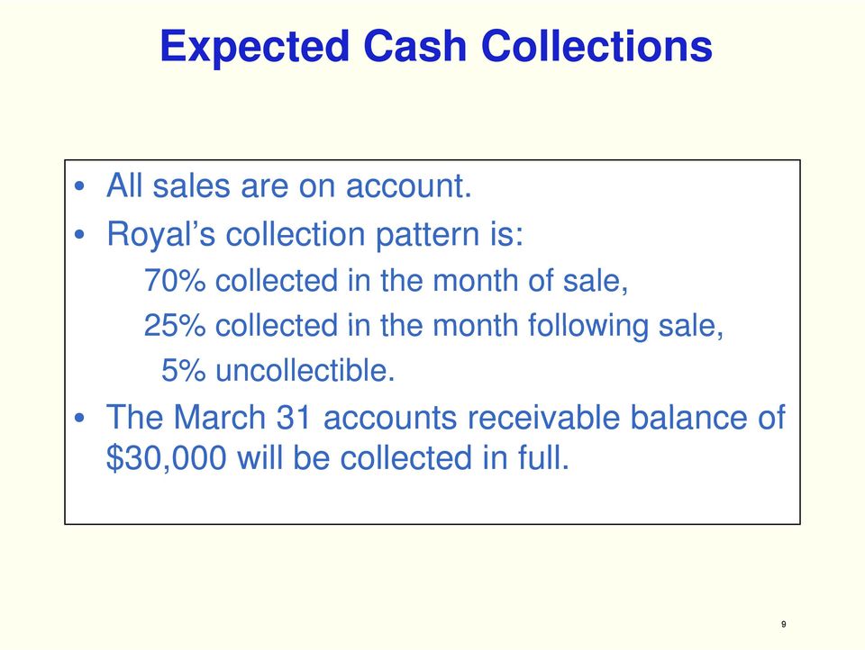 sale, 25% collected in the month following sale, 5%