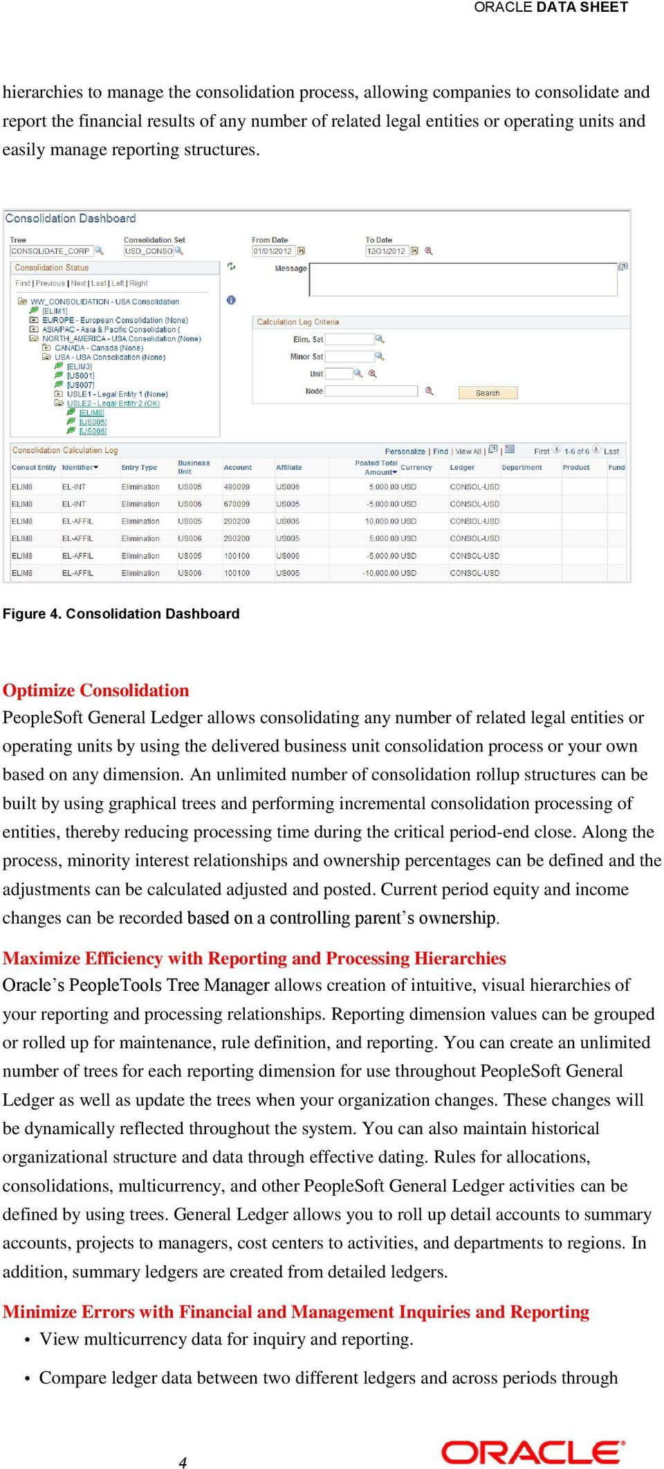 Consolidation Dashboard Optimize Consolidation PeopleSoft General Ledger allows consolidating any number of related legal entities or operating units by using the delivered business unit