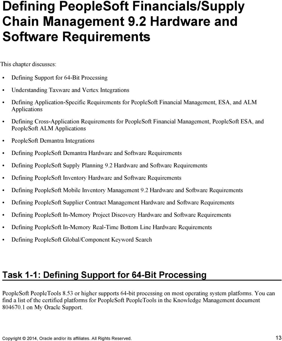 PeopleSoft Financial Management, ESA, and ALM Applications Defining Cross-Application Requirements for PeopleSoft Financial Management, PeopleSoft ESA, and PeopleSoft ALM Applications PeopleSoft