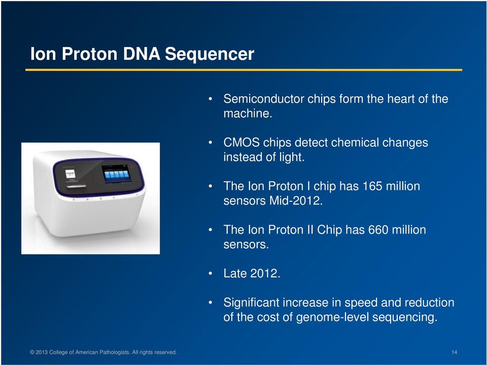 The Ion Proton I chip has 165 million sensors Mid-2012.