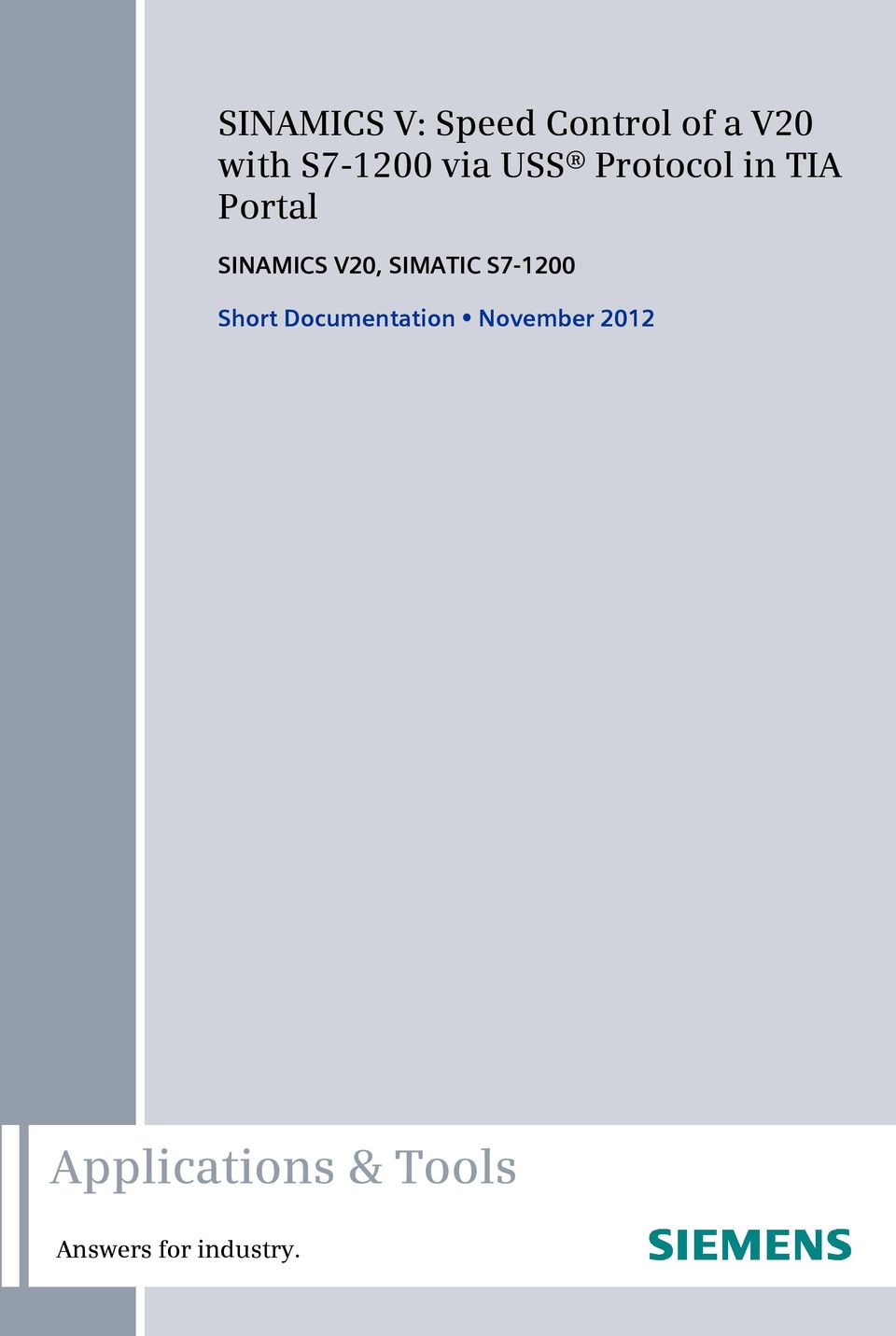 V20, SIMATIC S7-1200 Short Documentation