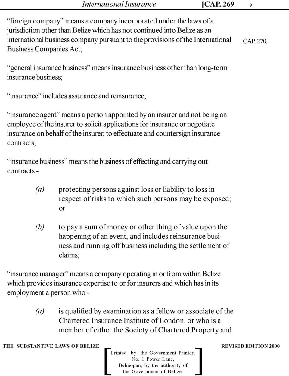 of the International Business Companies Act; 9 CAP. 270.