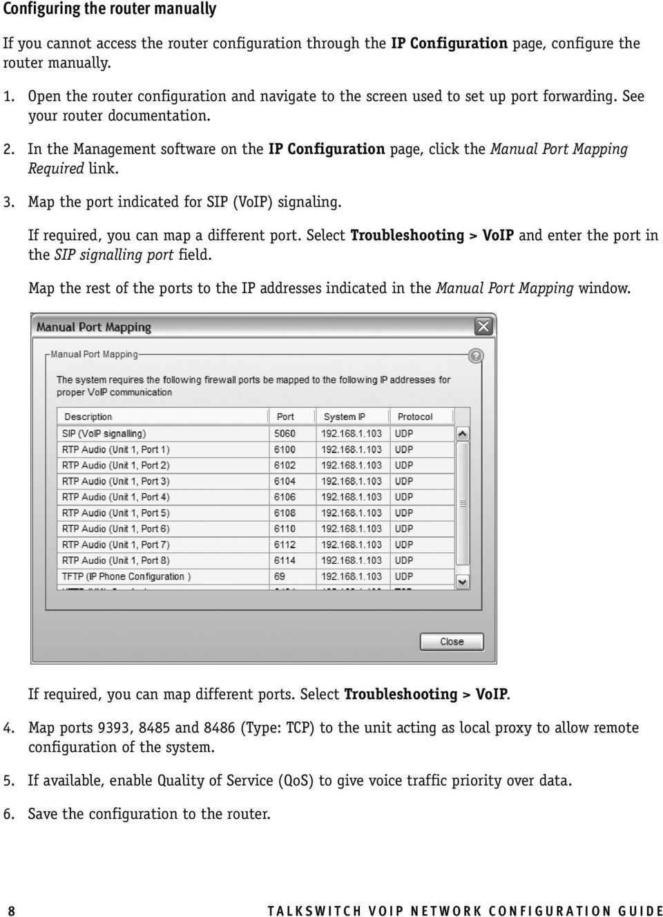 In the Management software on the IP Configuration page, click the Manual Port Mapping Required link. 3. Map the port indicated for SIP (VoIP) signaling. If required, you can map a different port.