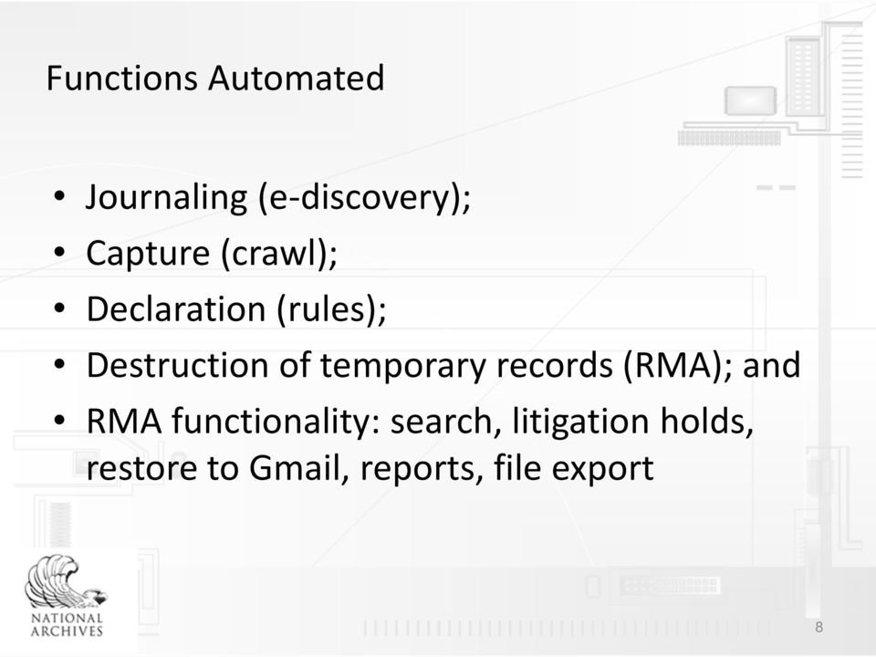 temporary records (RMA); and RMA functionality: