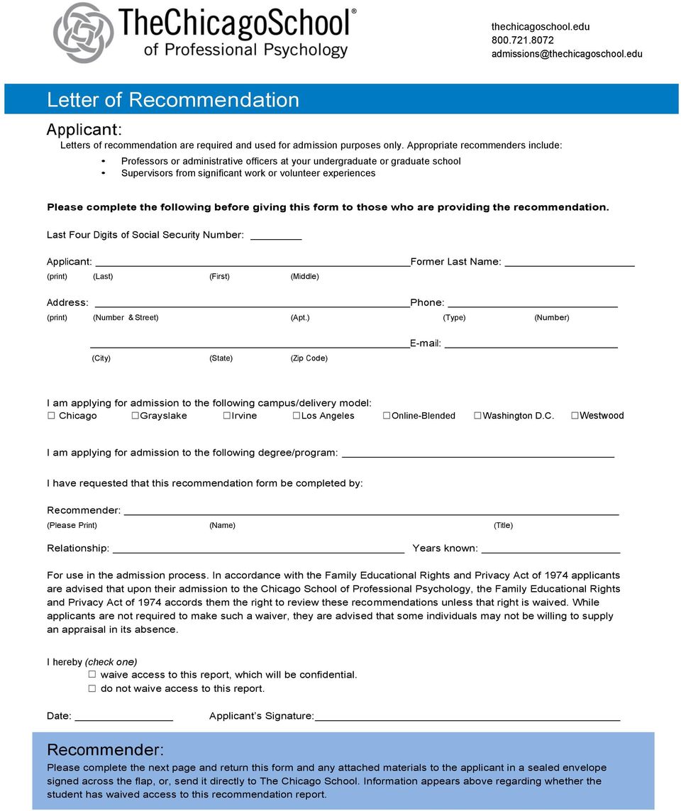 following before giving this form to those who are providing the recommendation.