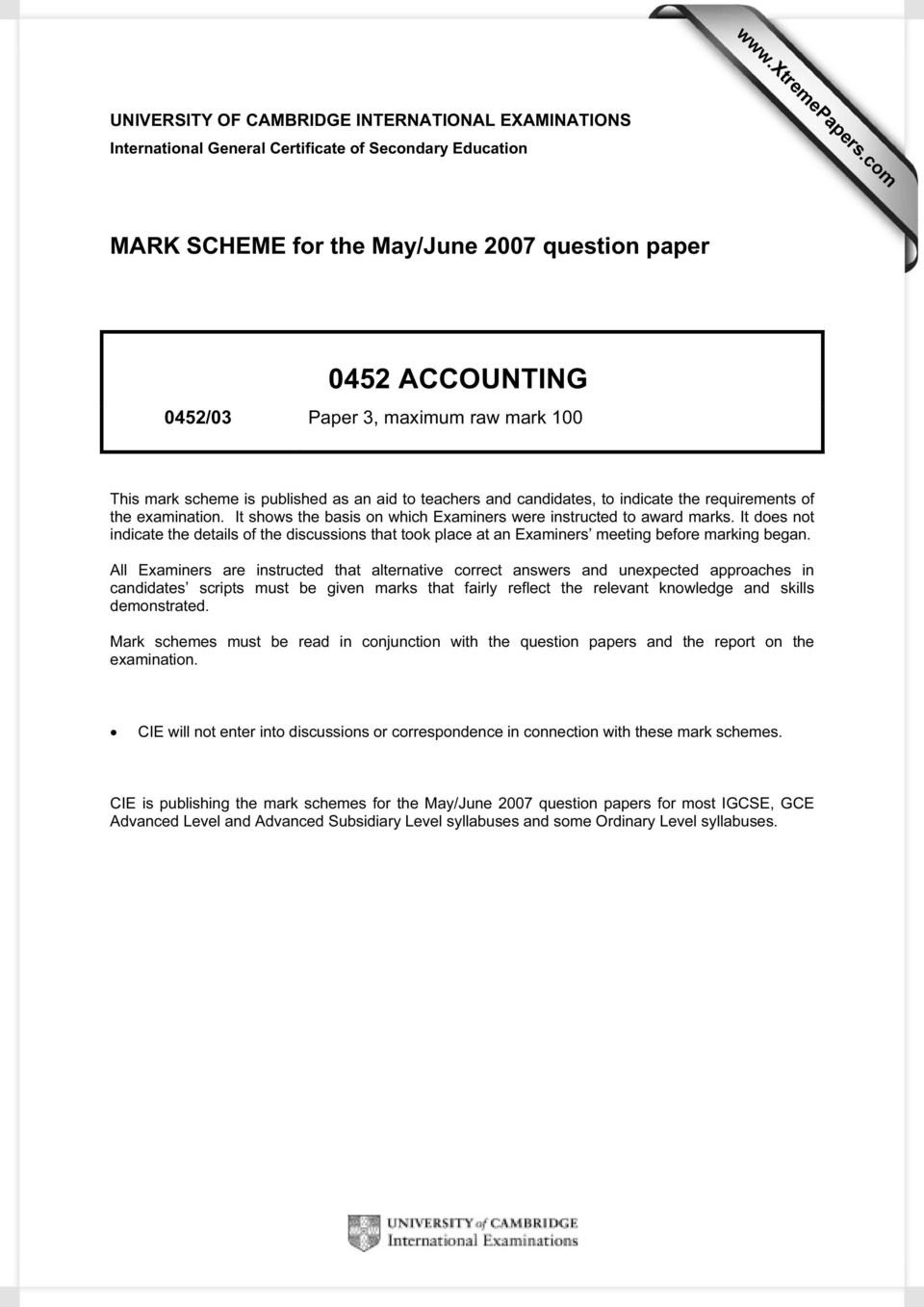 raw mark 100 This mark scheme is published as an aid to teachers and candidates, to indicate the requirements of the examination. It shows the basis on which Examiners were instructed to award marks.