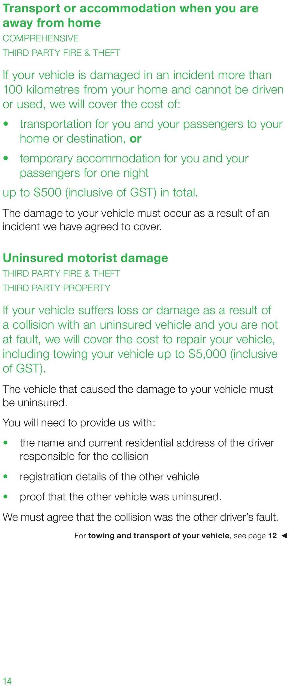 of GST) in total. The damage to your vehicle must occur as a result of an incident we have agreed to cover.