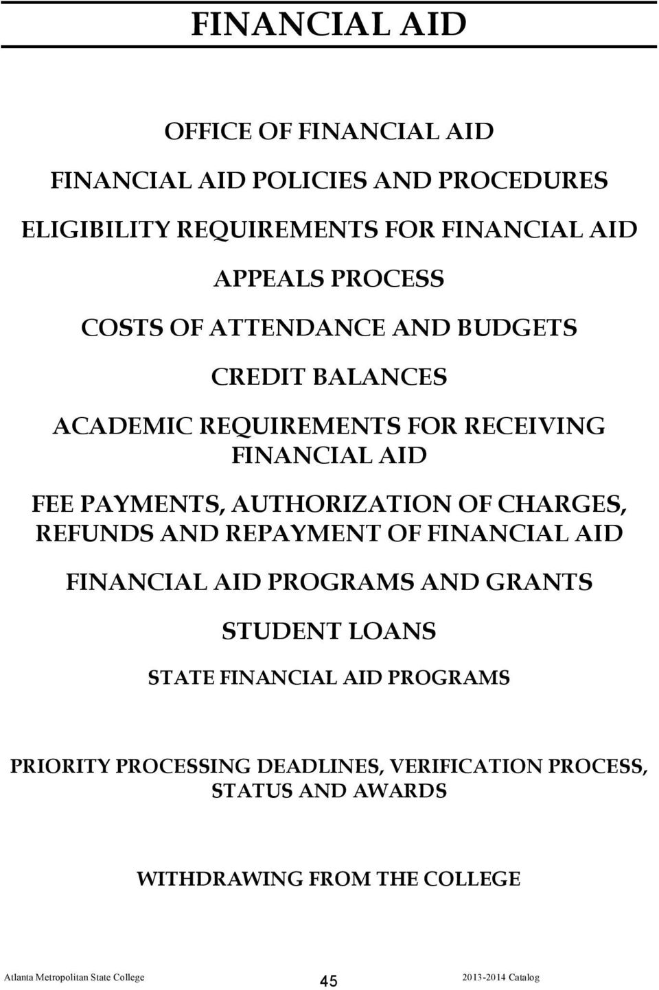 PAYMENTS, AUTHORIZATION OF CHARGES, REFUNDS AND REPAYMENT OF FINANCIAL AID FINANCIAL AID PROGRAMS AND GRANTS STUDENT LOANS