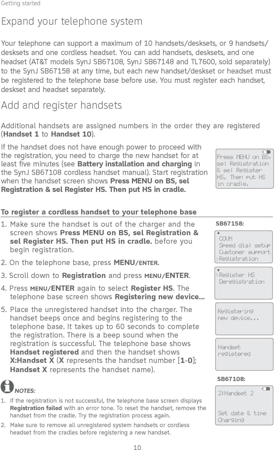registered to the telephone base before use. You must register each handset, deskset and headset separately.