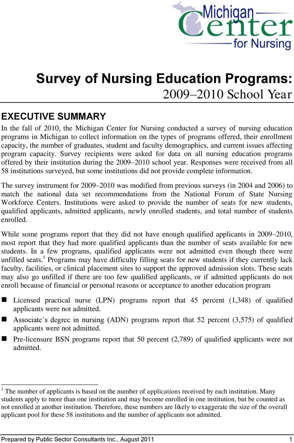 Survey recipients were asked for data on all nursing education programs offered by their institution during the 2009 2010 school year.