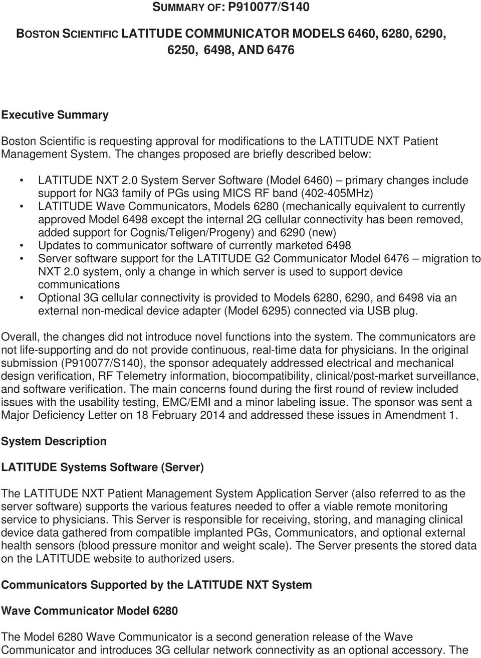 Summary Of P910077 S140 Boston Scientific Latitude Communicator