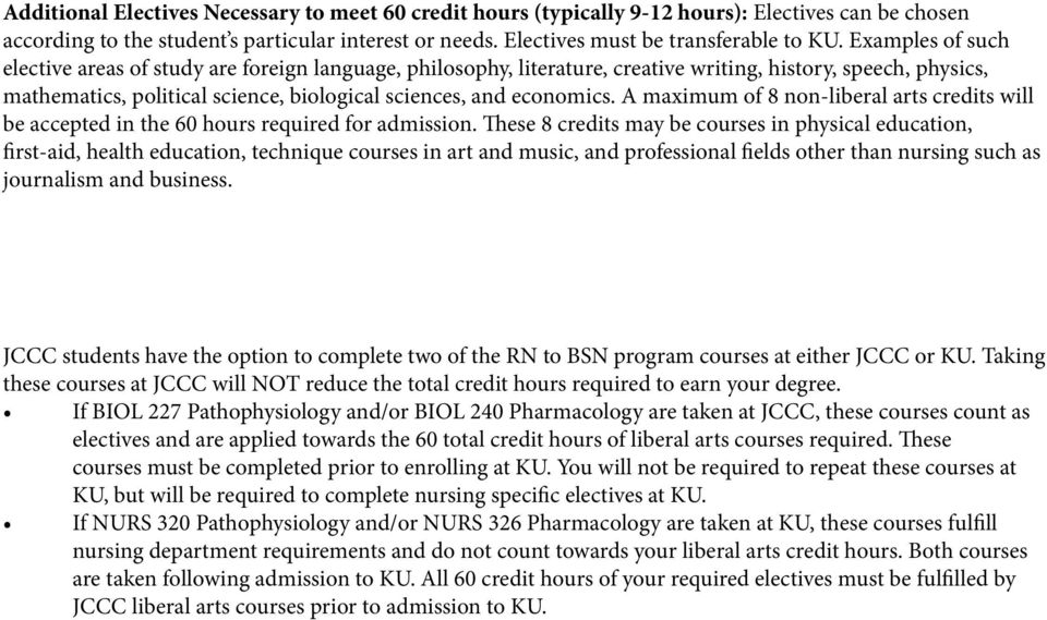 A maximum of 8 non-liberal arts credits will be accepted in the 60 hours required for admission.
