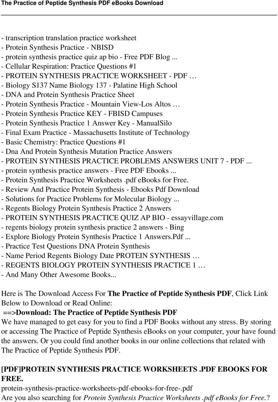 The Practice of Peptide Synthesis - PDF Free Download Intended For Dna Mutation Practice Worksheet Answers