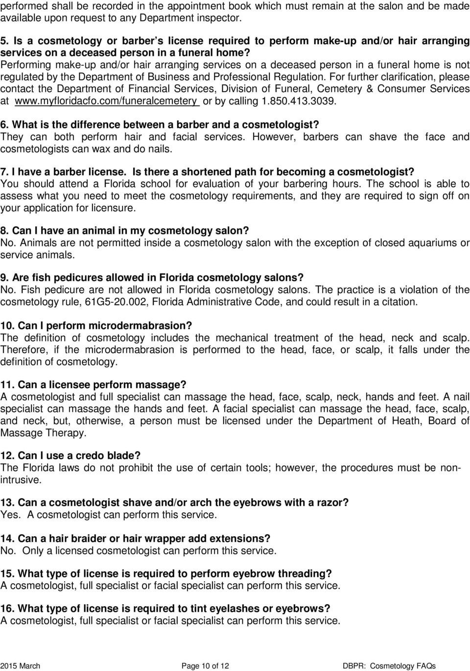 board of cosmetology frequently asked questions and answers - pdf
