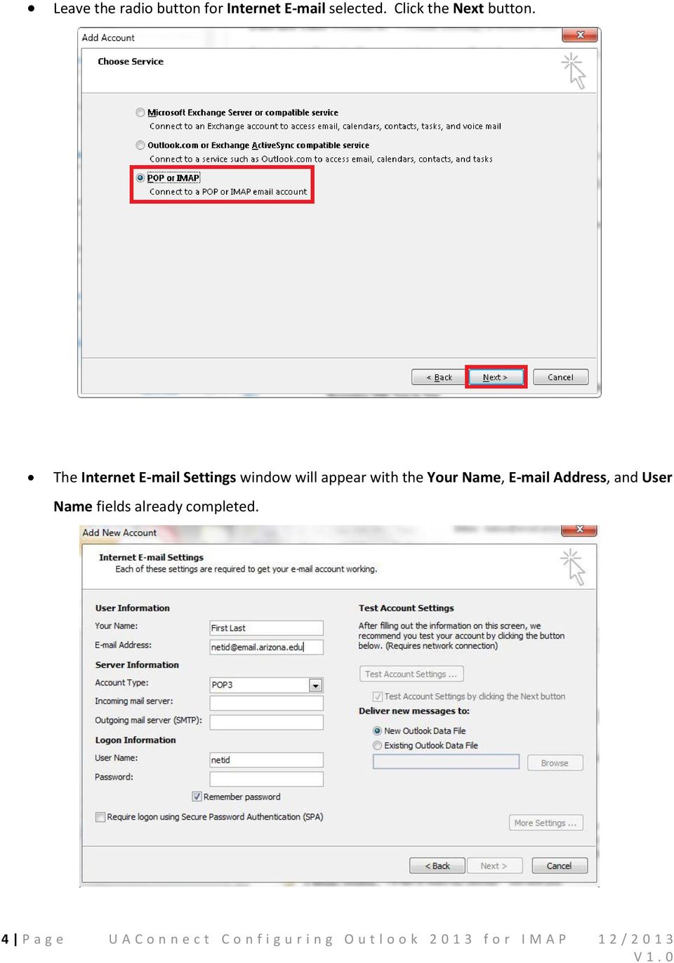 The Internet E-mail Settings window will appear with the Your Name,