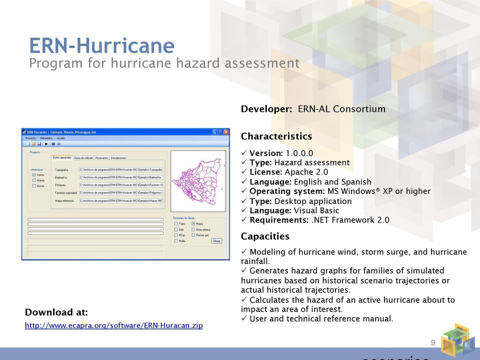 ecapra.org/software/ern-huracan.zip Modeling of hurricane wind, storm surge, and hurricane rainfall.