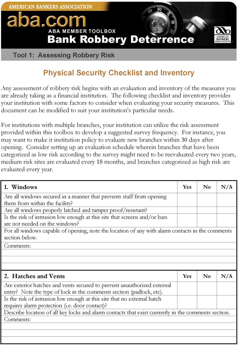 Physical Security Checklist and Inventory - PDF Free Download Within Physical Security Risk Assessment Report Template