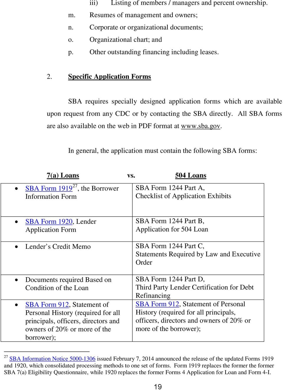 Specific Application Forms SBA requires specially designed application forms which are available upon request from any CDC or by contacting the SBA directly.