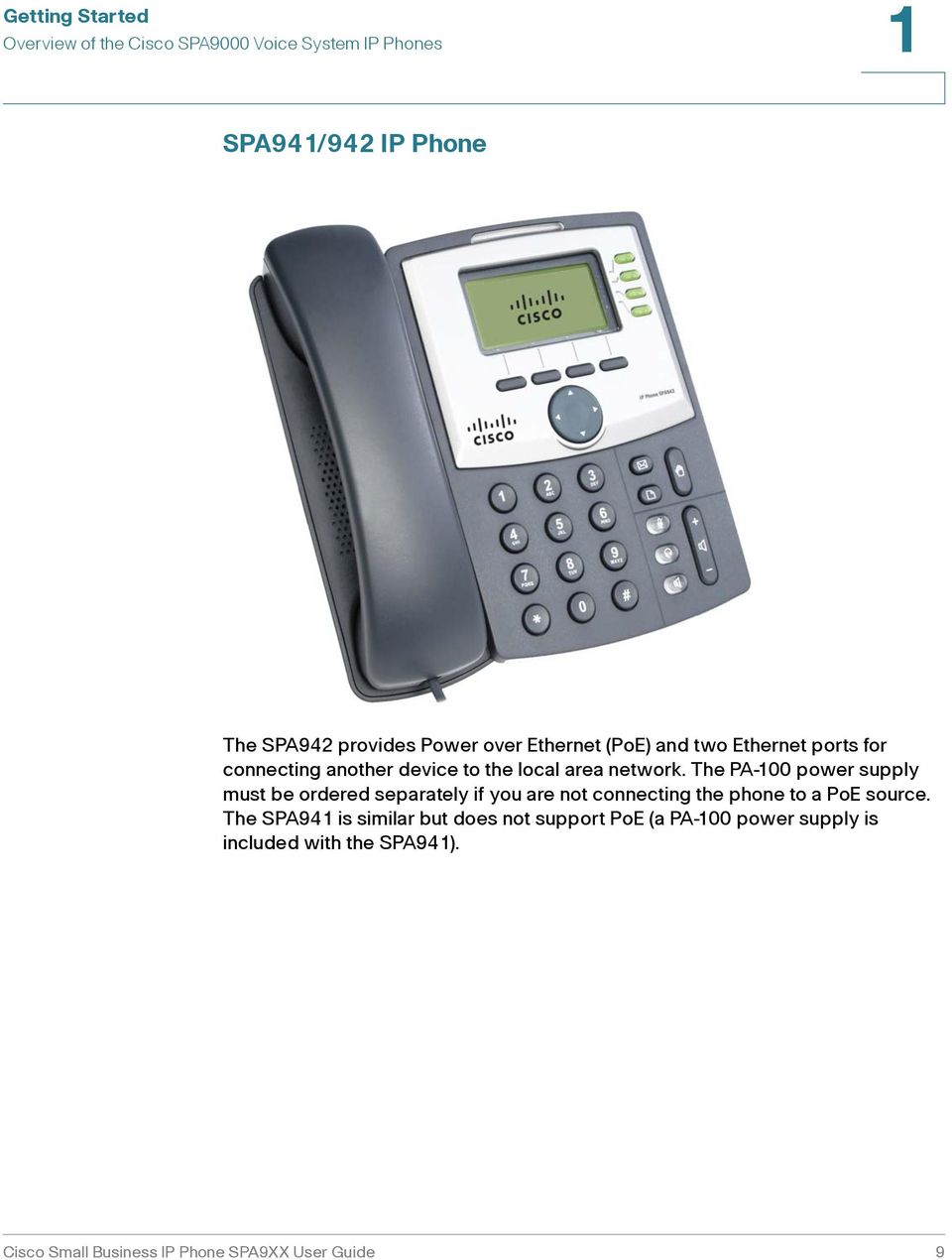 The PA-100 power supply must be ordered separately if you are not connecting the phone to a PoE source.