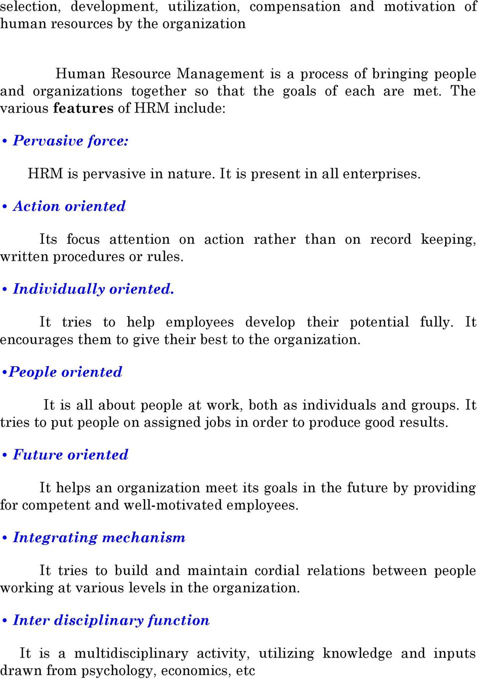 features of human resource management