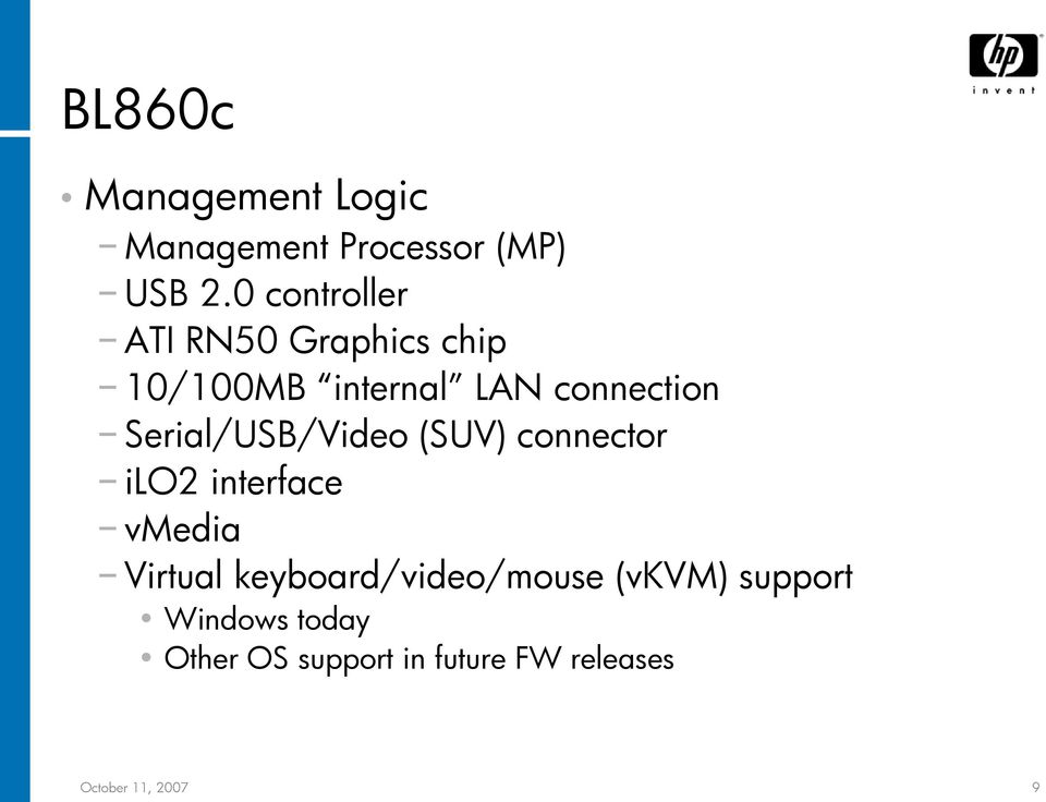 Serial/USB/Video (SUV) connector ilo2 interface vmedia Virtual