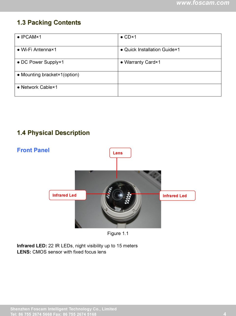 4 Physical Description Front Panel Lens Infrared Led Infrared Led Figure 1.