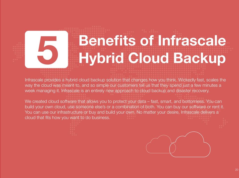 Infrascale is an entirely new approach to cloud backup and disaster recovery. We created cloud software that allows you to protect your data fast, smart, and bottomless.