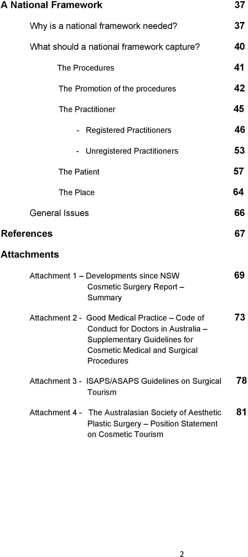 Issues 66 References 67 Attachments Attachment 1 Developments since NSW 69 Cosmetic Surgery Report Summary Attachment 2 - Good Medical Practice Code of 73 Conduct for Doctors in