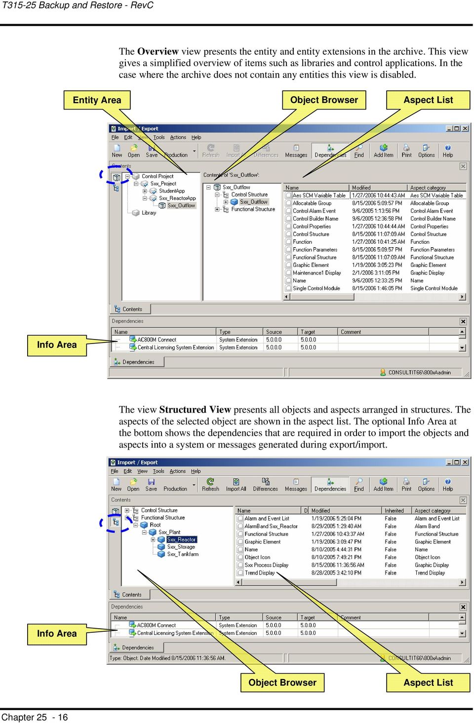 Entity Area Object Browser Aspect List Info Area The view Structured View presents all objects and aspects arranged in structures.