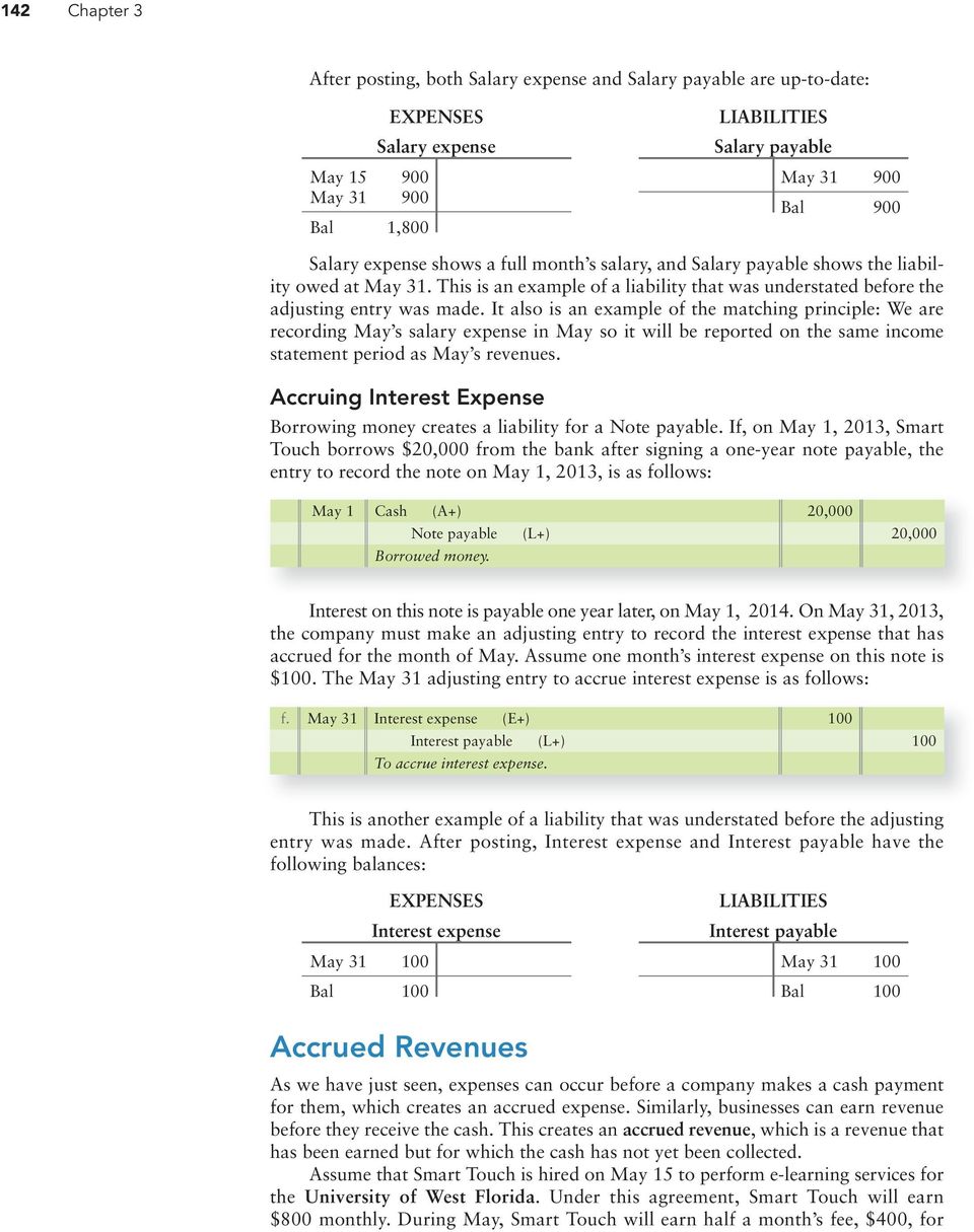 It also is an example of the matching principle: We are recording May s salary expense in May so it will be reported on the same income statement period as May s revenues.