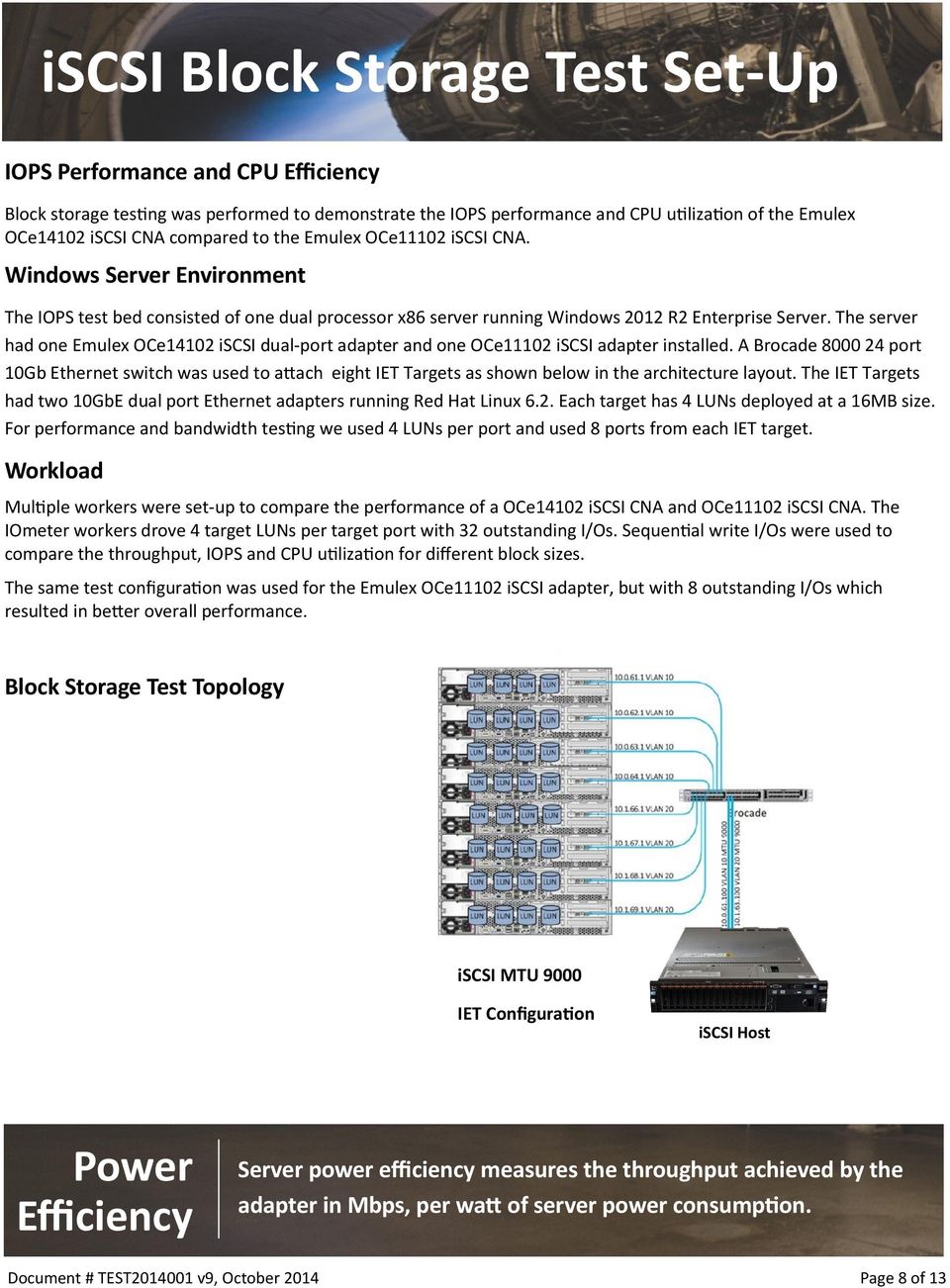 The server had one Emulex OCe14102 iscsi dual-port adapter and one OCe11102 iscsi adapter installed.