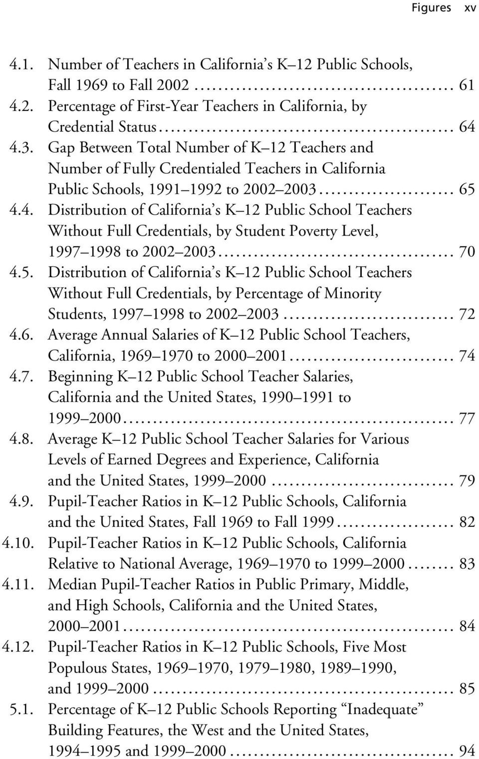 4. Distribution of California s K 12 Public School Teachers Without Full Credentials, by Student Poverty Level, 1997 1998 to 2002 2003... 70 4.5.