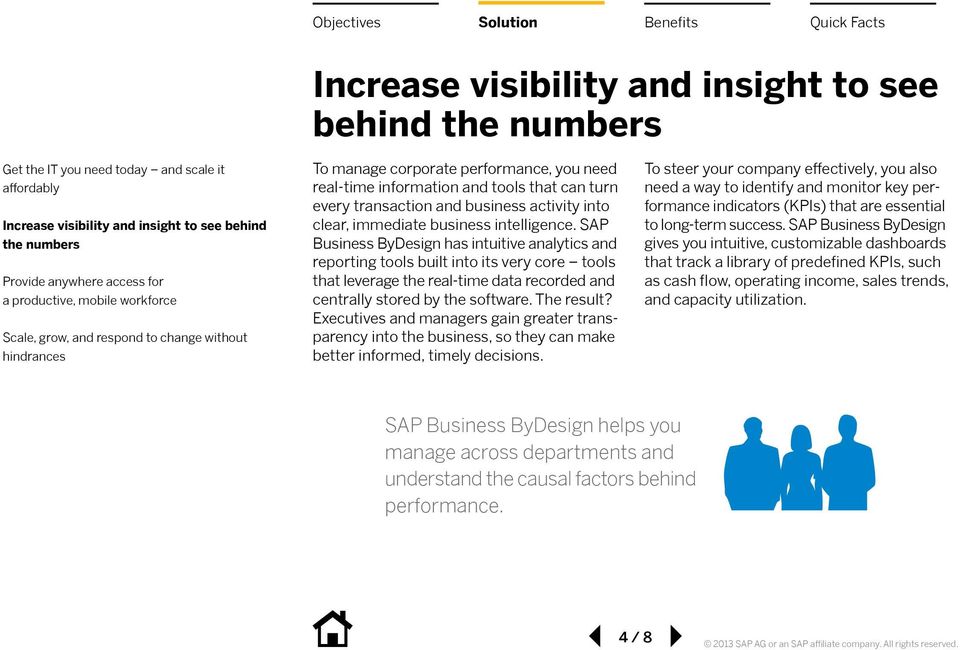 SAP Business ByDesign has intuitive analytics and reporting tools built into its very core tools that leverage the real-time data recorded and centrally stored by the software. The result?