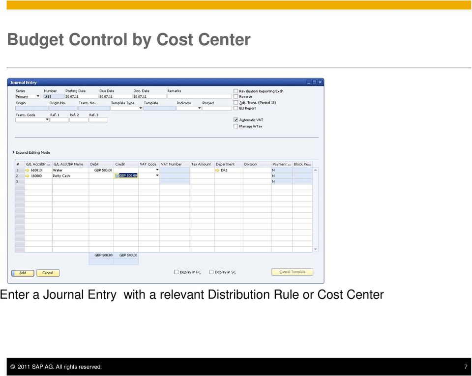 Rule or Cost Center 2011