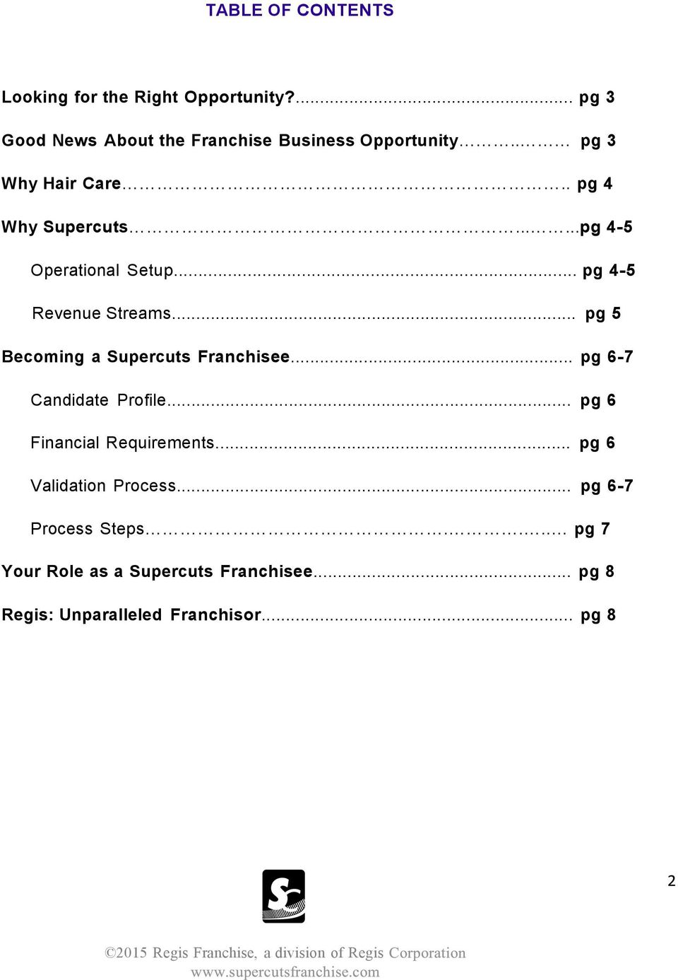 .. pg 5 Becoming a Supercuts Franchisee... pg 6-7 Candidate Profile... pg 6 Financial Requirements.